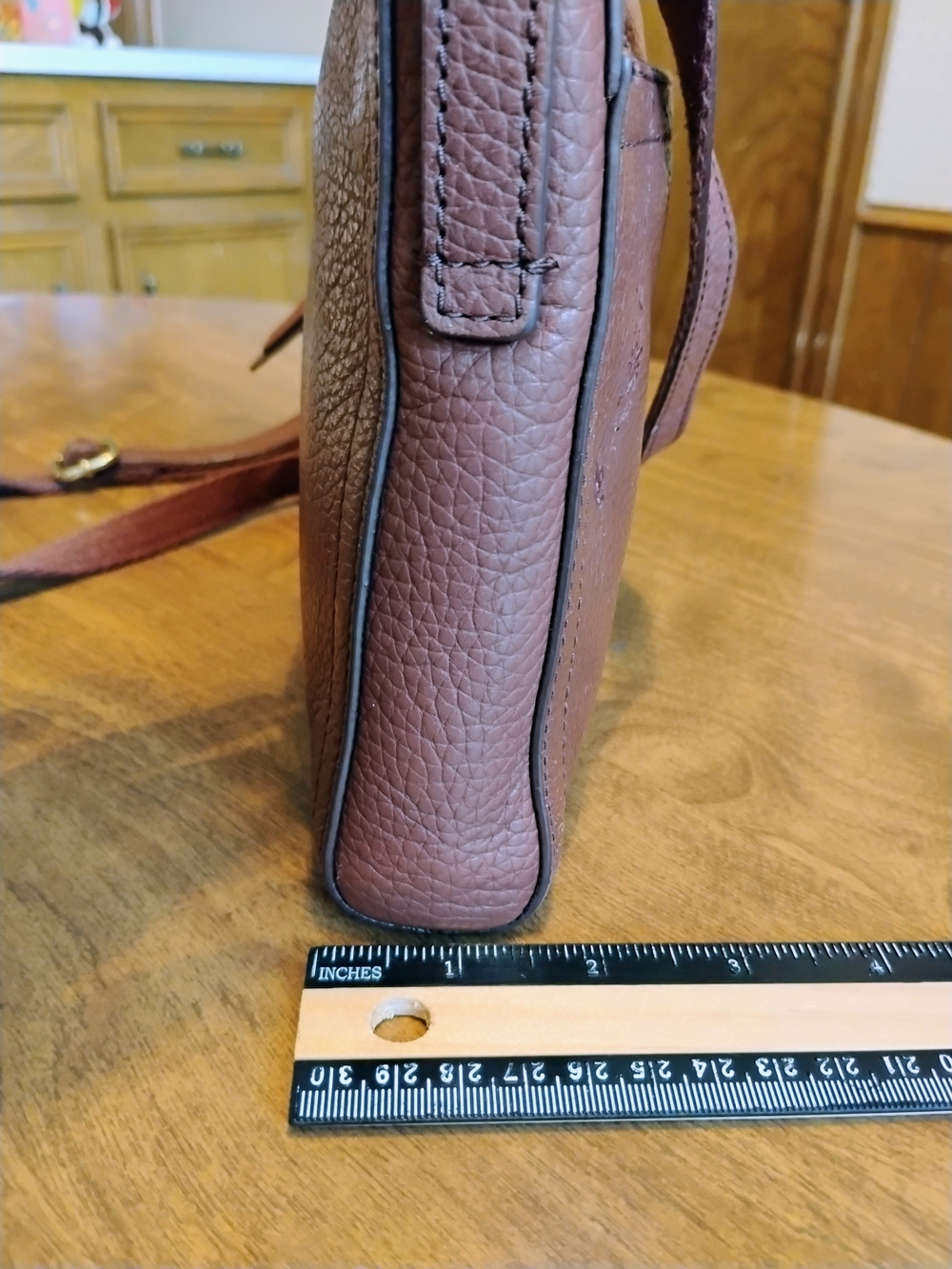 Fossil Brown Pebbled Leather Zip Top Crossbody Bag Adjustable Strap. Pockets - Picture 9 of 12